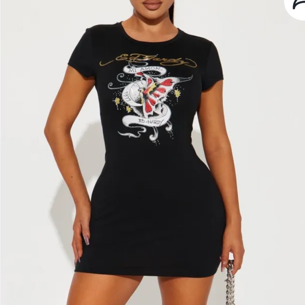 Black Ed Hardy Graphic Mini Dress
